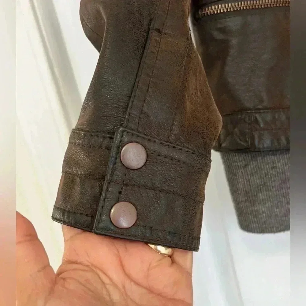 Anthropologie Hei Hei knit Layered Causeway Brown Vegan
Leather Jacket Sz‎ S - Picture 5 of 16